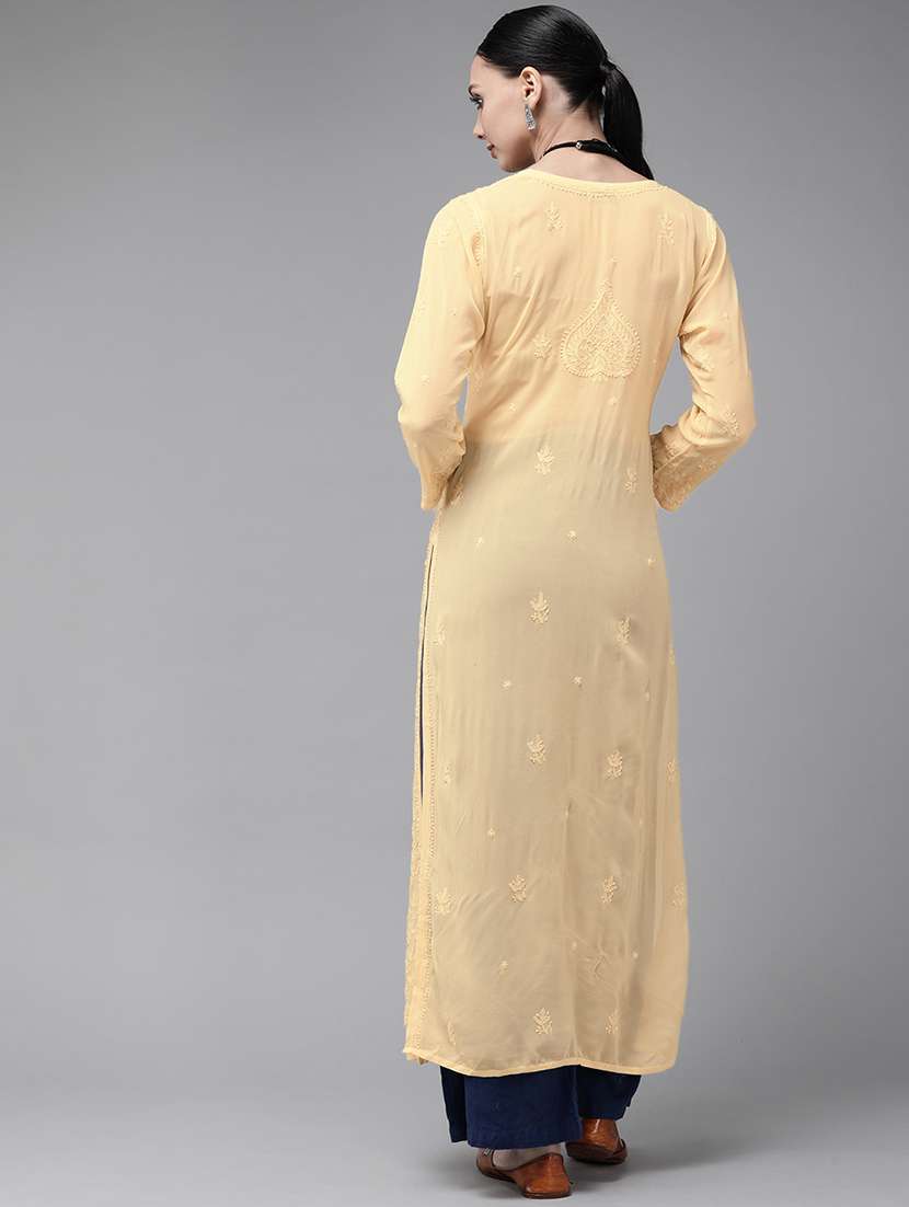 women chikankari long sleeve straight kurta - 21980291 -  Standard Image - 3