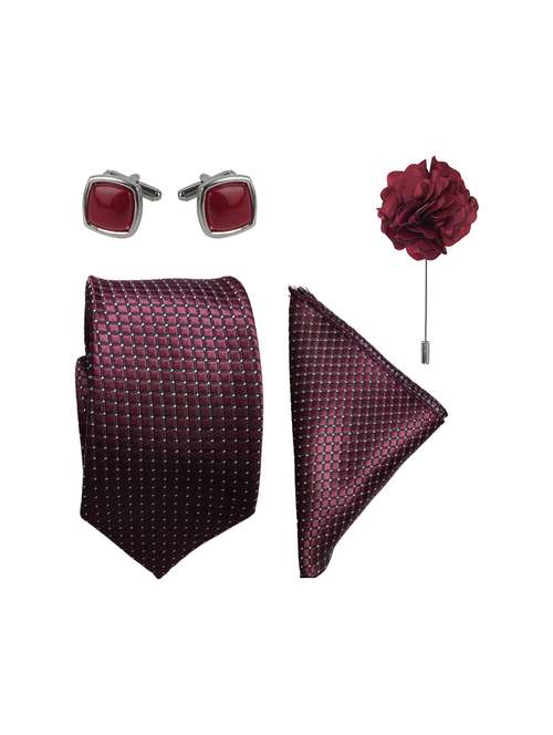 maroon tie cufflinks pocket square set - 21980294 - Standard Image - 0