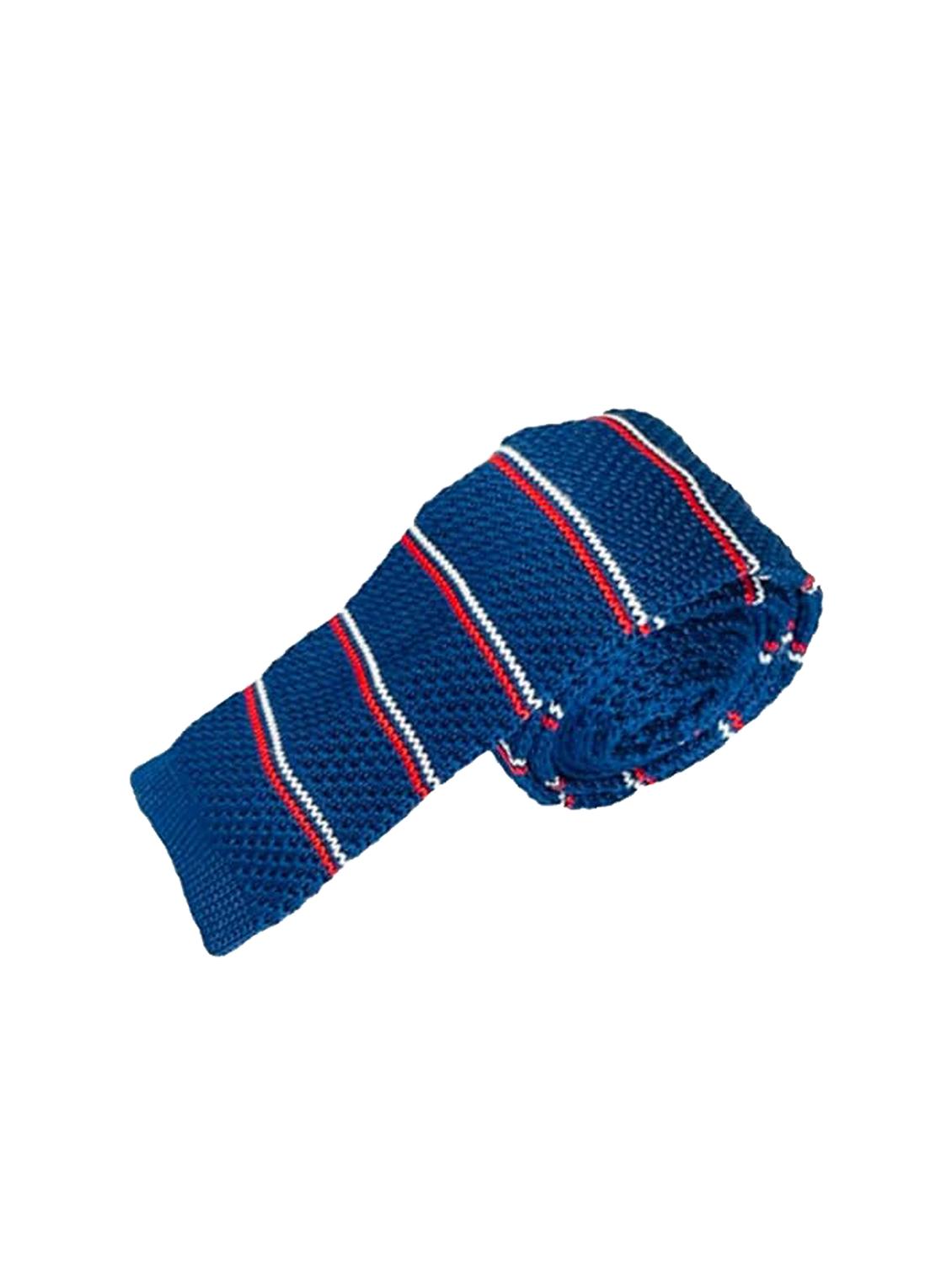 men blue self designed knitted tie - 21980319 -  Zoom Image - 0