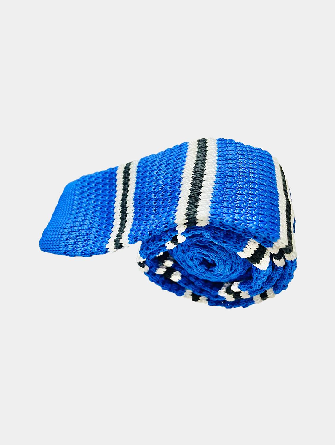 men blue striped knitted tie