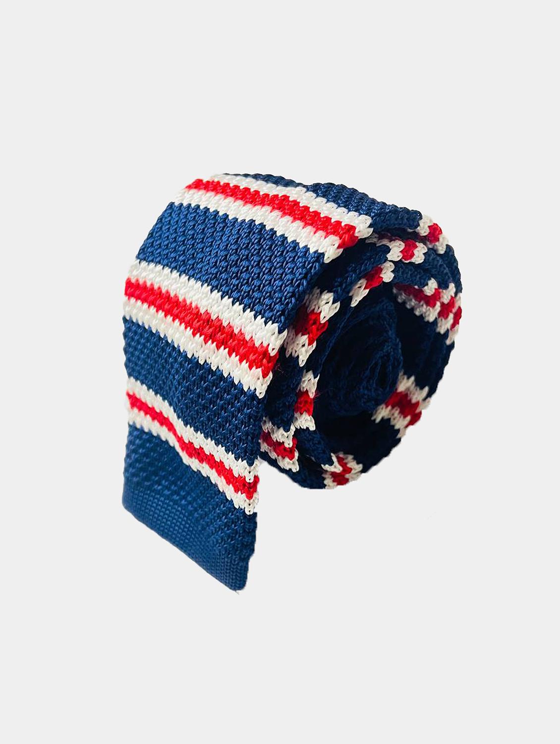 men navy blue striped knitted tie - 21980322 - Zoom Image - 0