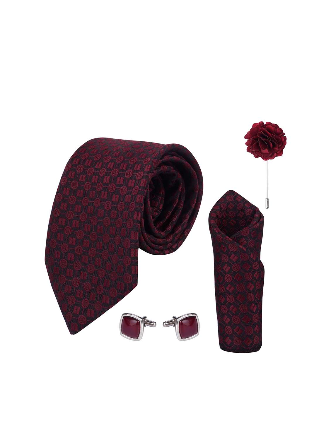 necktie gift set with pocket square cufflinks & brooch pin tie for men