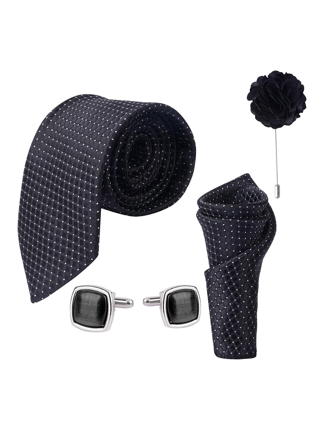 necktie gift set with pocket square cufflinks & brooch pin tie for men