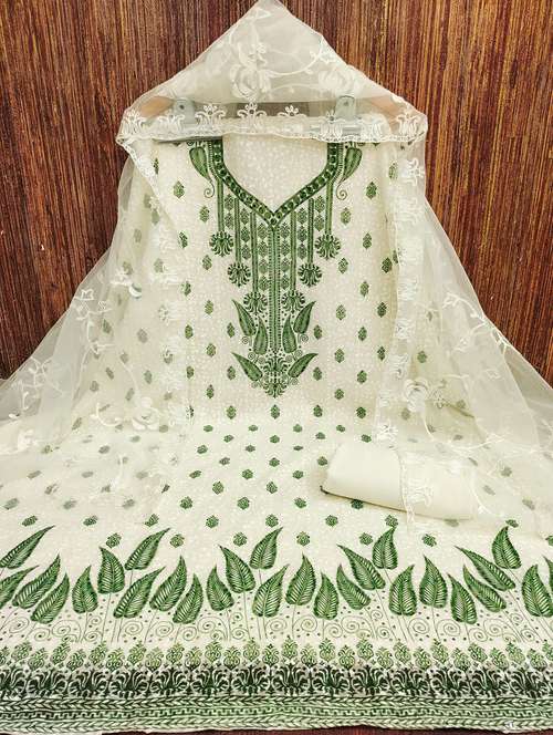 women printed embroidered unstitched suit set - 21980357 -  Standard Image - 0