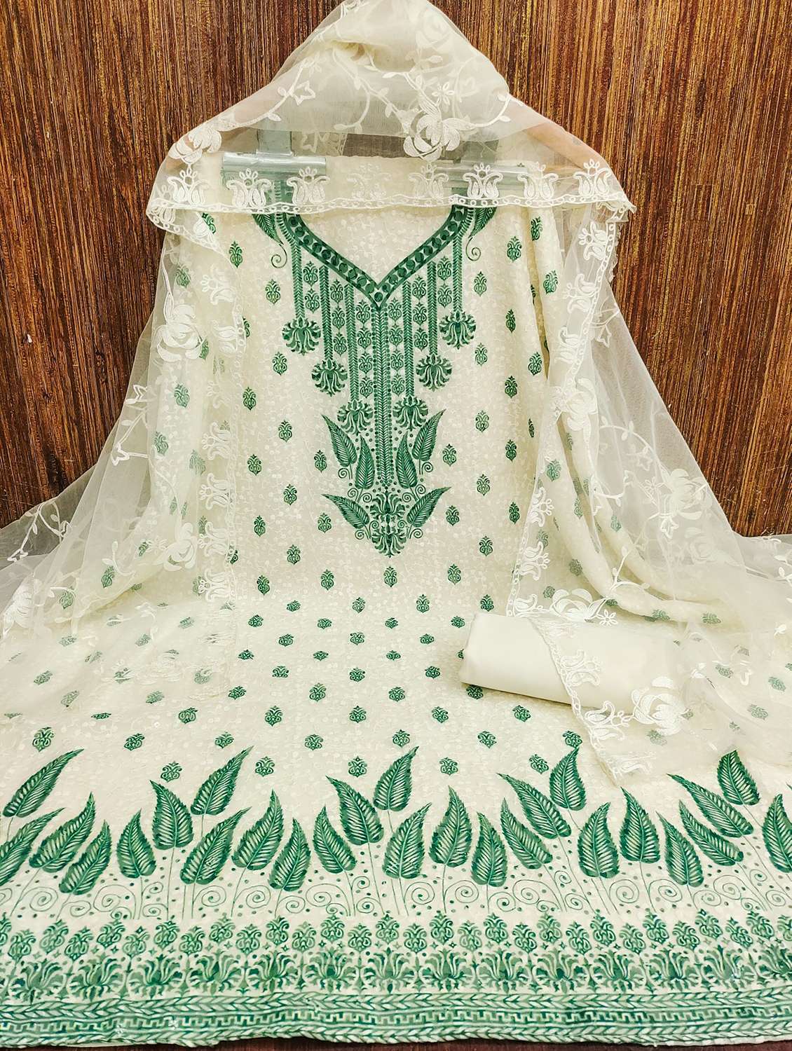 women printed embroidered unstitched suit set