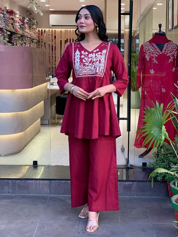 women pink three quarter sleeve ethnic co-ord set - 21980373 - Zoom Image - 0