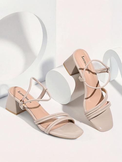 women beige solid back strap block heels - 21980376 - Standard Image - 0