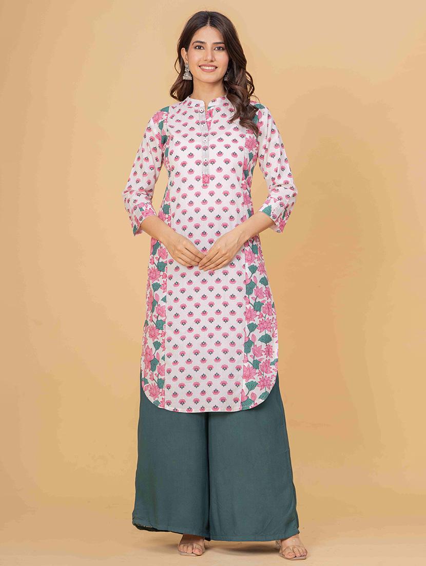 women floral three quarter sleeve straight kurta - 21980379 - Zoom Image - 0