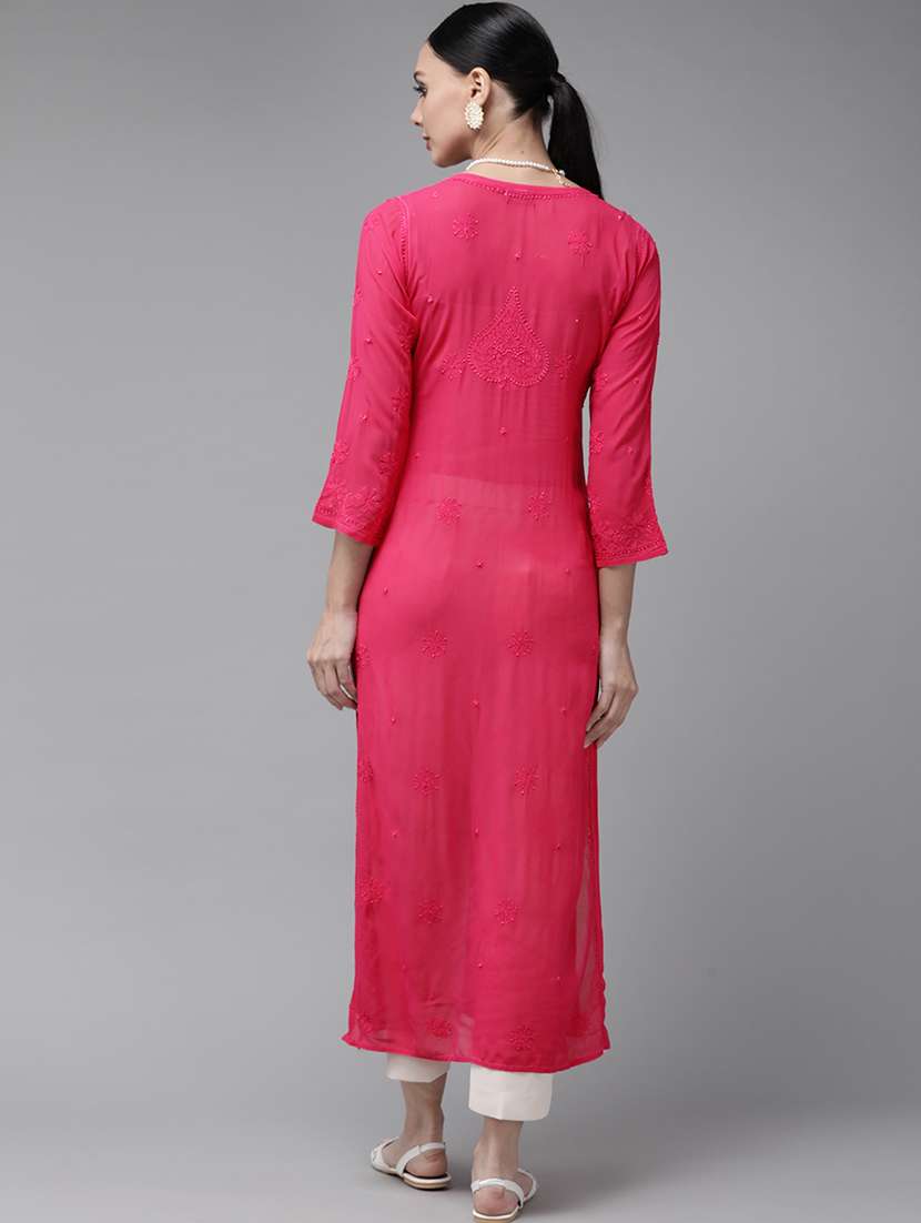 women chikankari long sleeve straight kurta - 21980382 -  Standard Image - 3