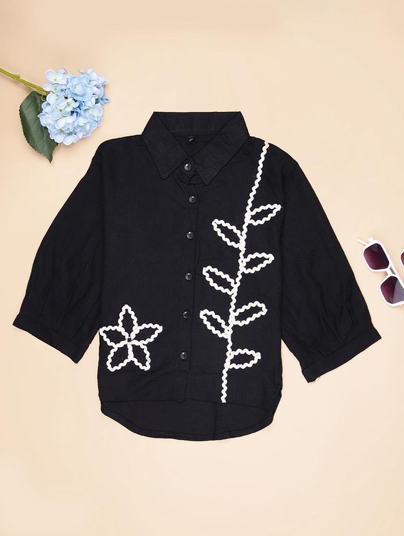 girls embroidered puff sleeve collared top - 21980529 -  Zoom Image - 0
