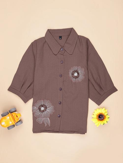 girls embroidered puff sleeve collared top - 21980532 - Standard Image - 0