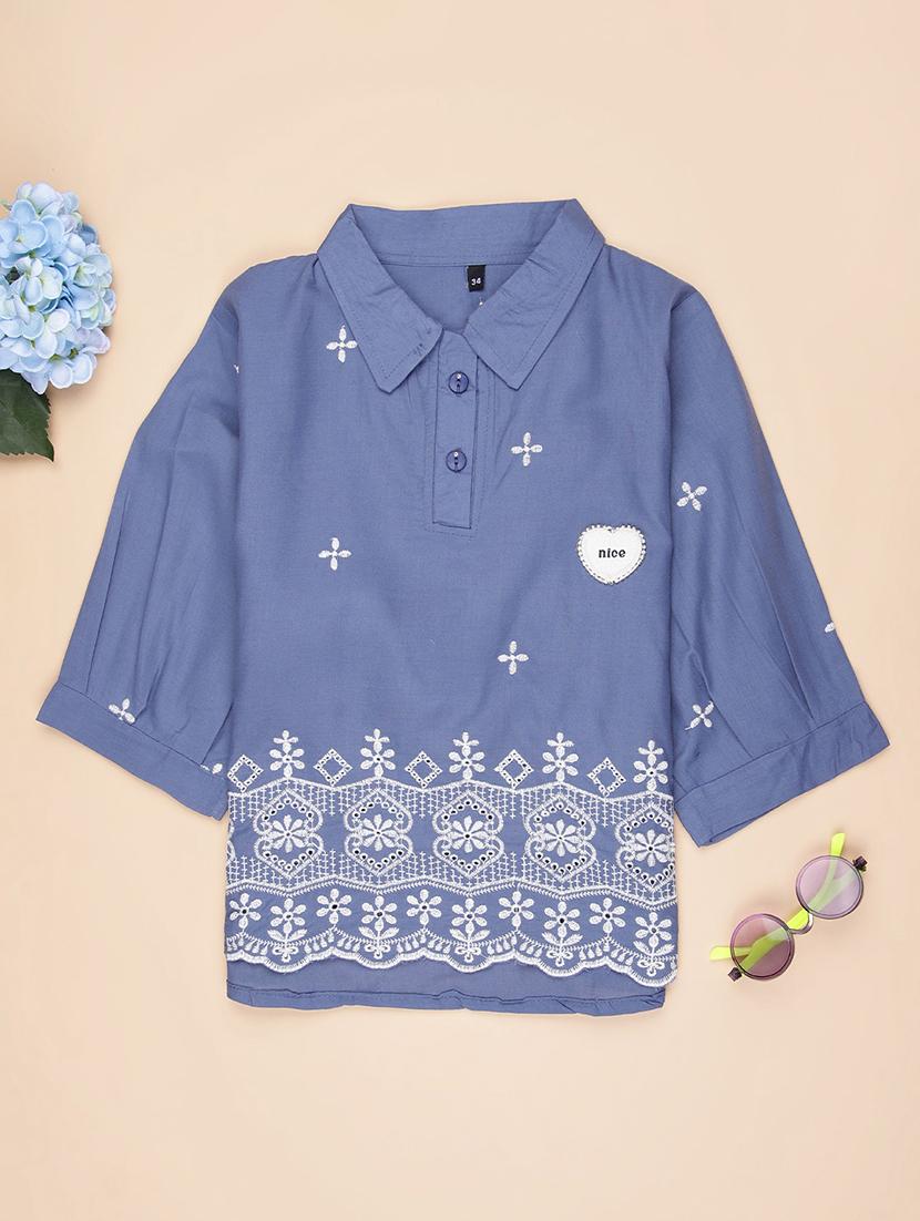 girls embroidered puff sleeve collared top - 21980538 -  Zoom Image - 0