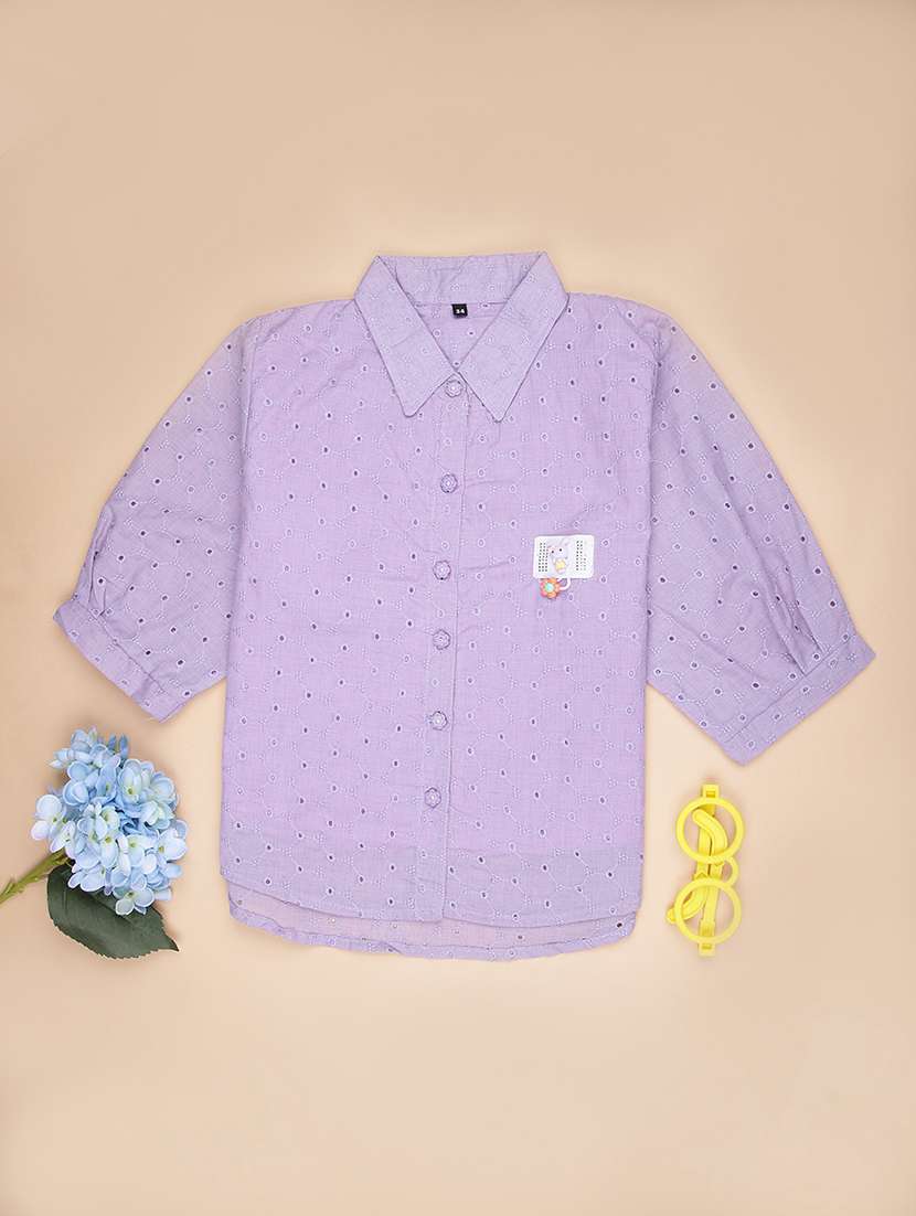 girls self designed collared puff sleeve top