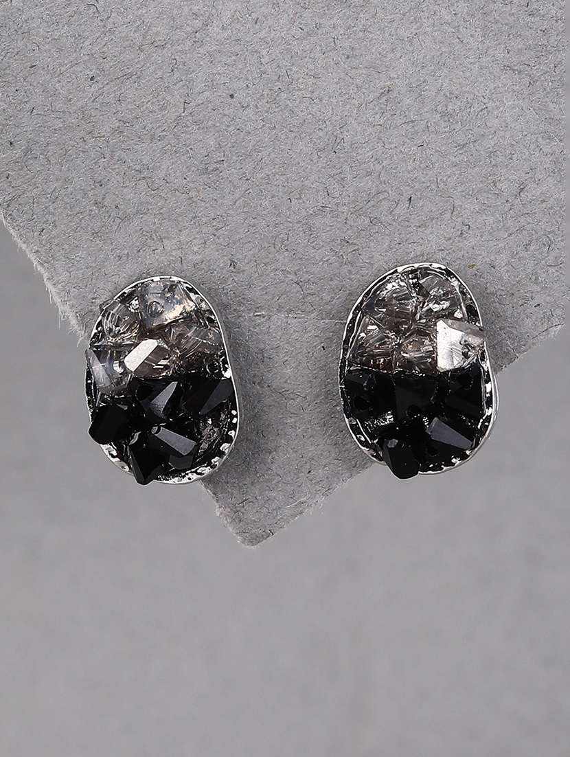 black gemstone oval stud earrings