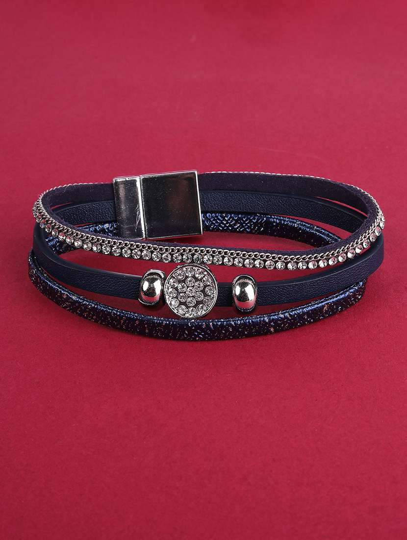 blue magnetic bracelet with rhinestone charm