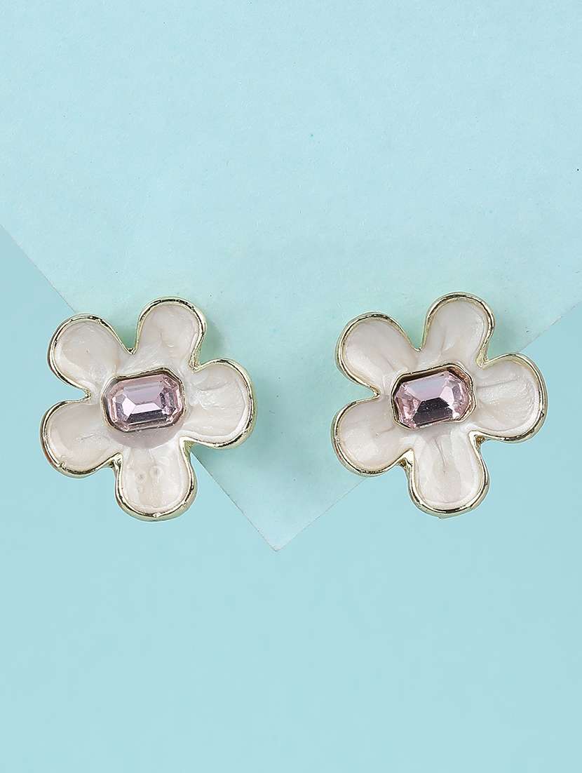flower shape stud earrings with pink stone