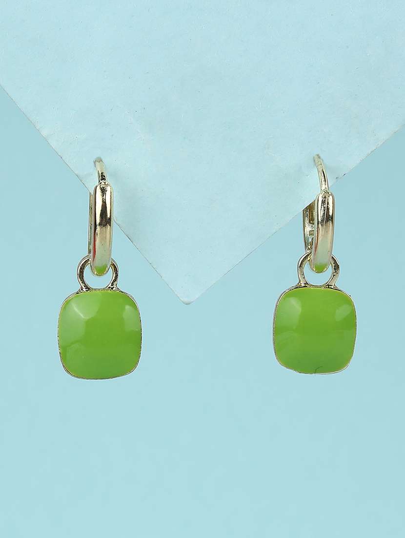 green enamel square drop earrings for women