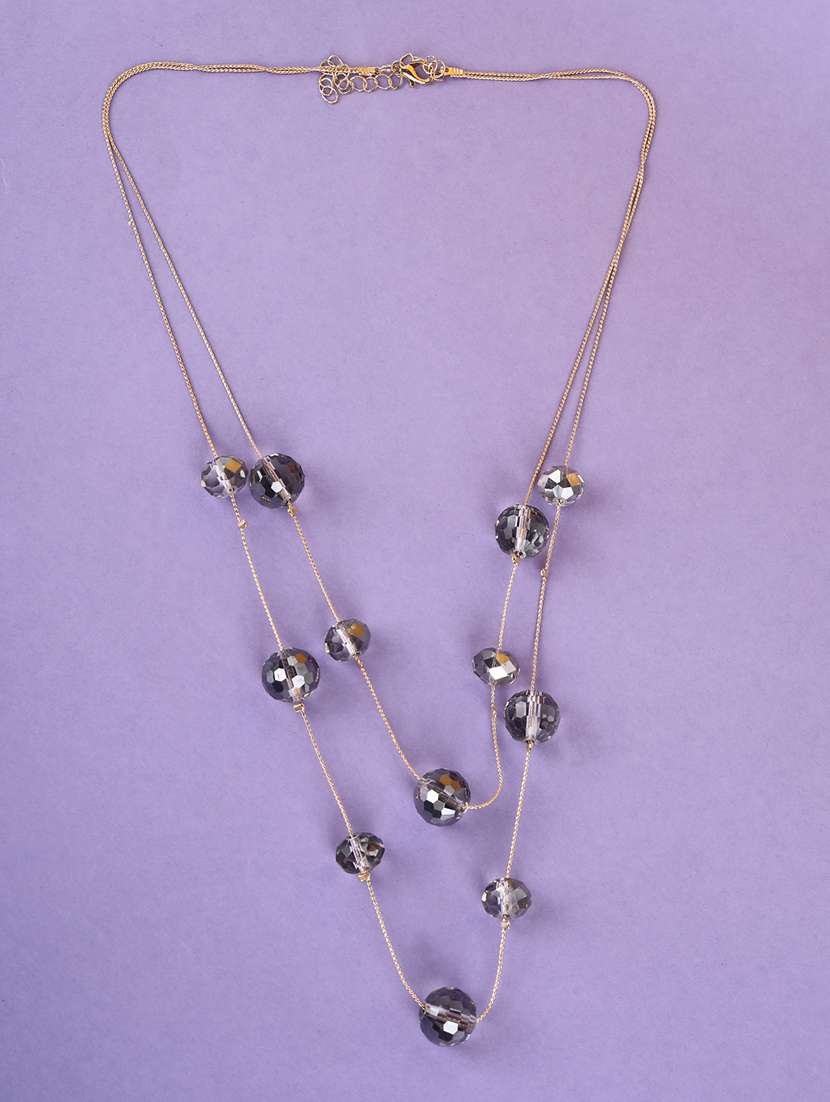 grey crystal beaded layered necklace