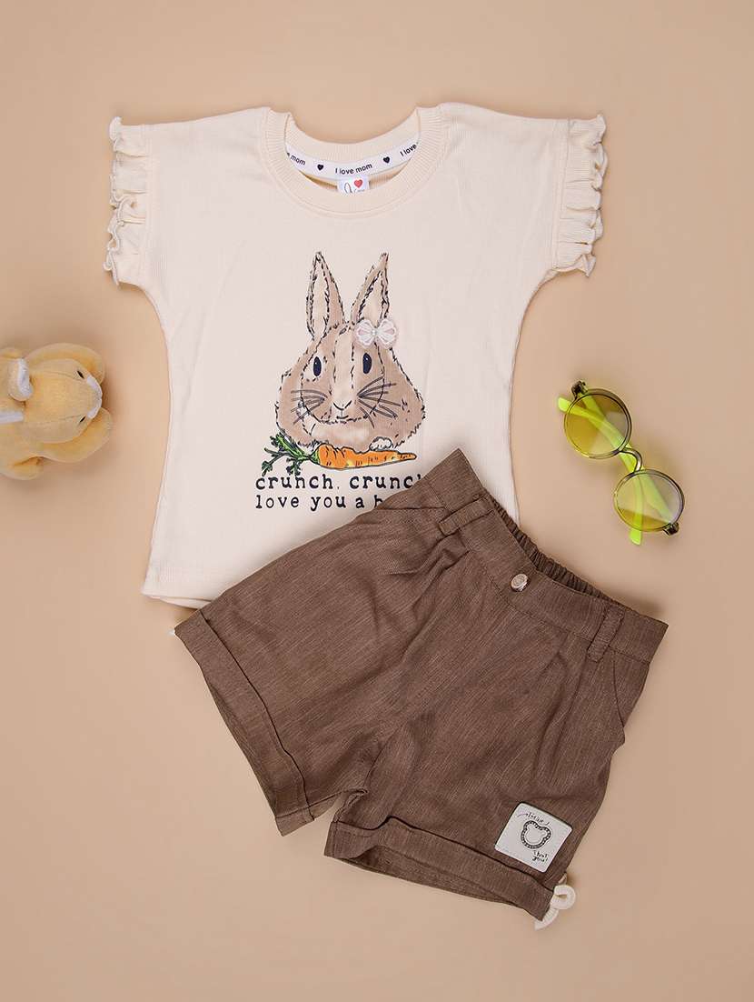 girls printed round neck t-shirt & shorts set