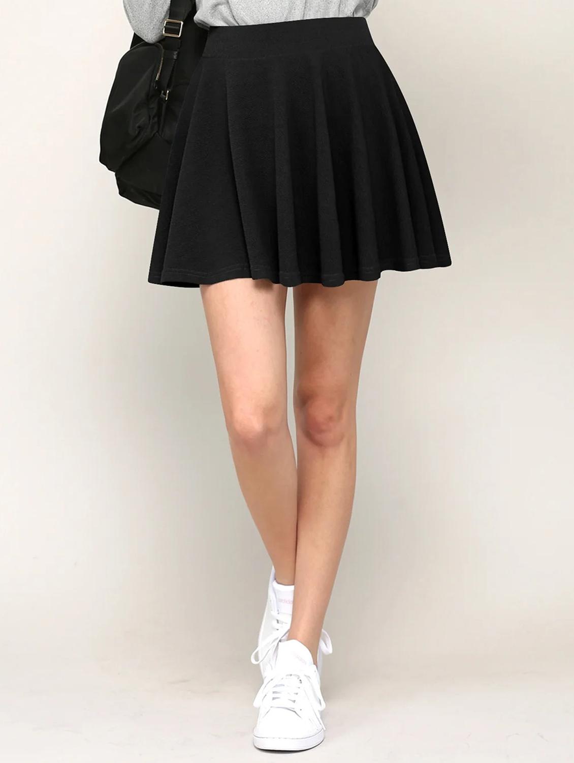 women black solid high rise skater skirt - 21980871 -  Zoom Image - 0