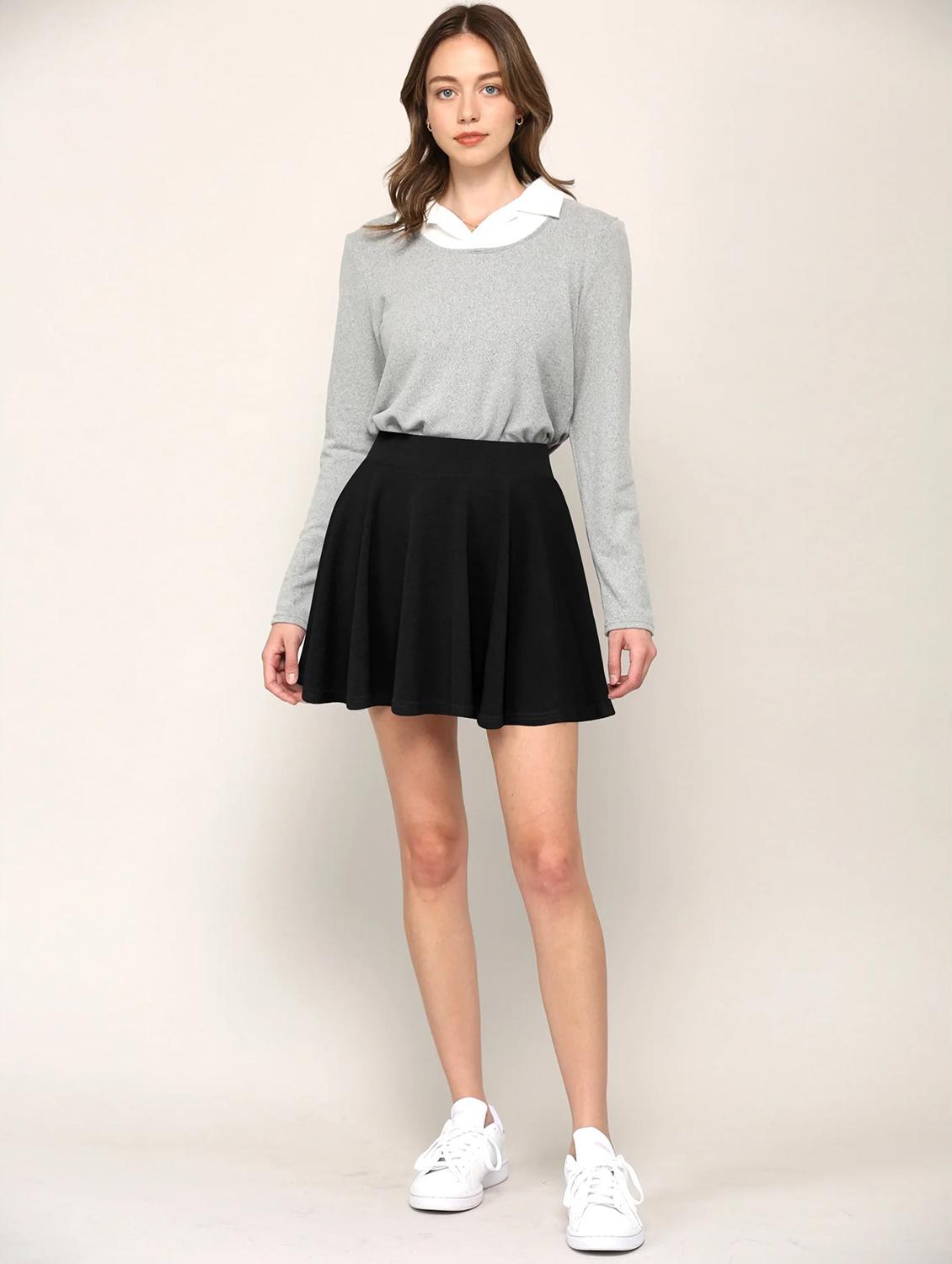women black solid high rise skater skirt - 21980871 - Standard Image - 3