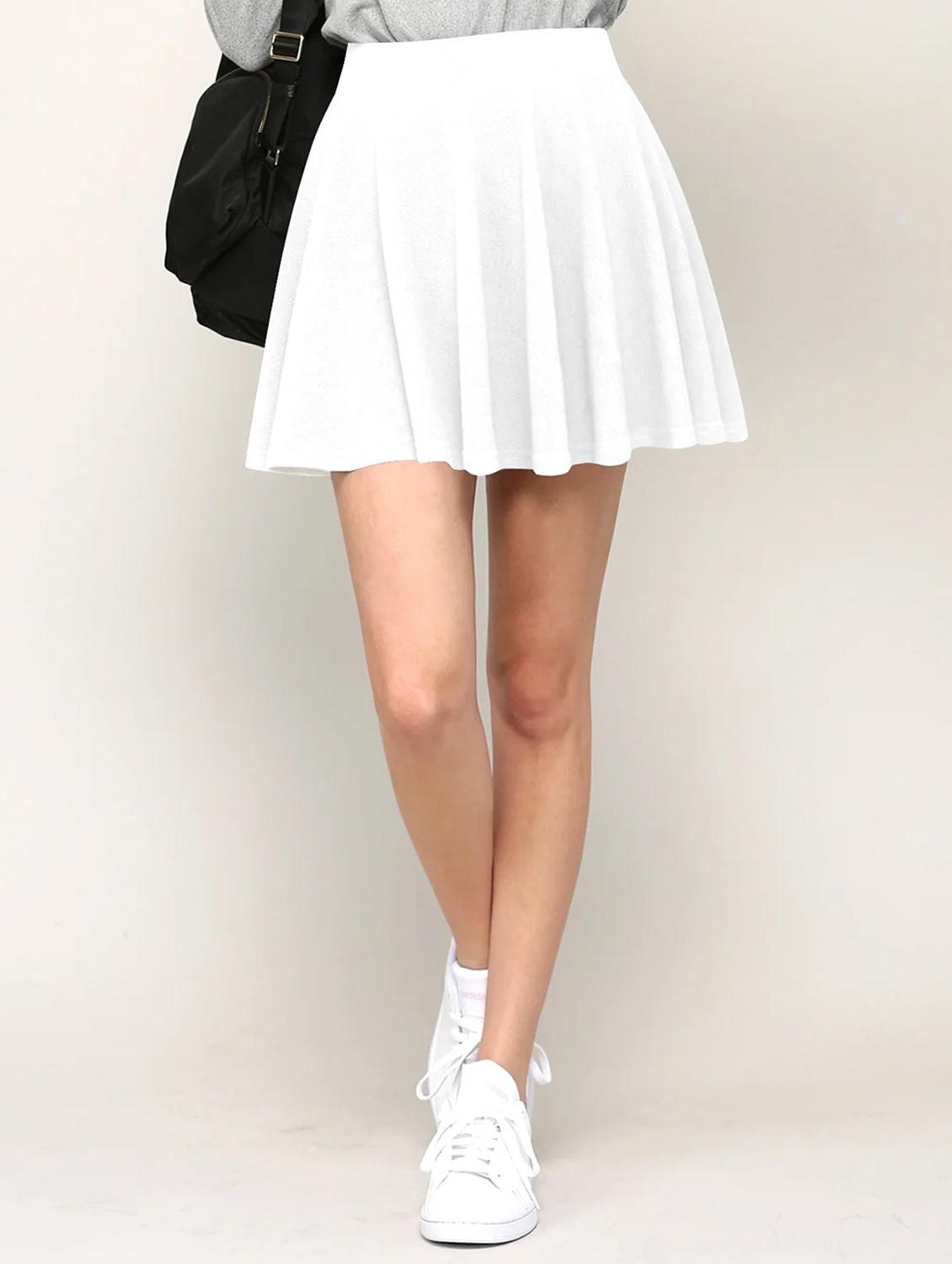 women white solid high rise skater skirt - 21980872 - Zoom Image - 0