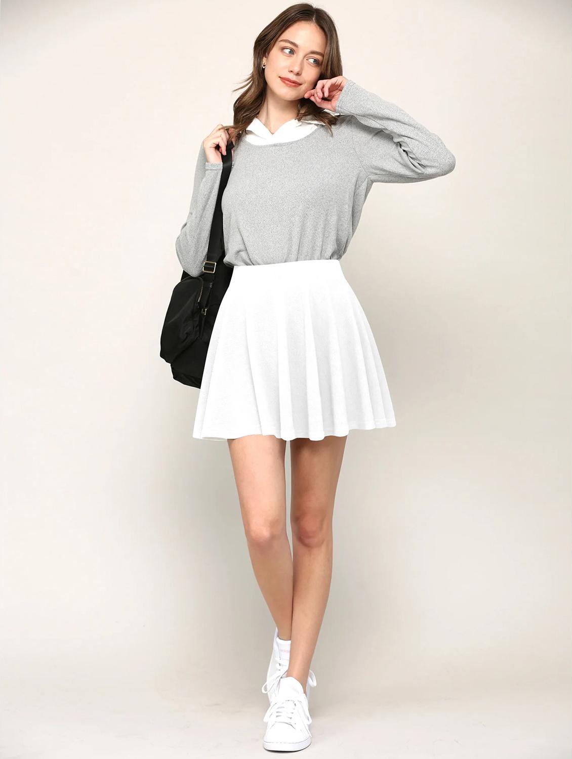 women white solid high rise skater skirt - 21980872 - Standard Image - 3