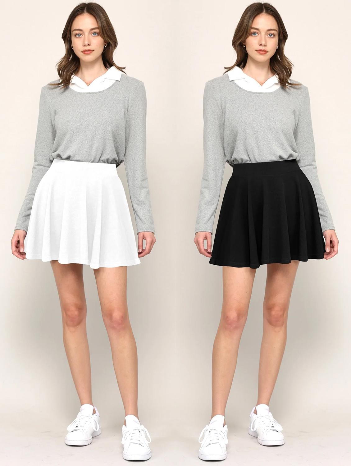 women pack of 2 solid high rise skater skirt - 21980873 - Standard Image - 3