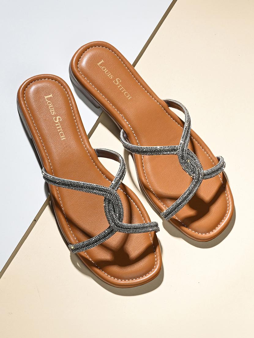 women tan embellished slip on flats - 21980898 - Zoom Image - 0