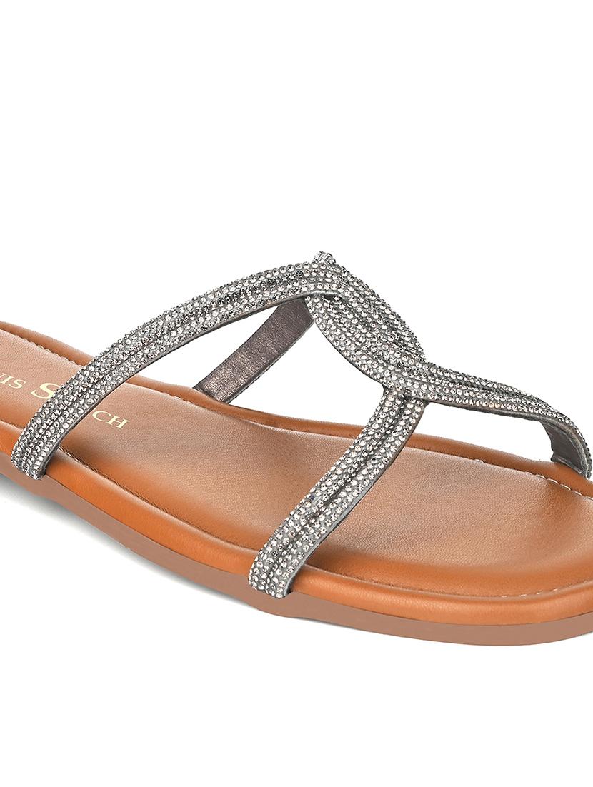 women tan embellished slip on flats - 21980898 - Standard Image - 3