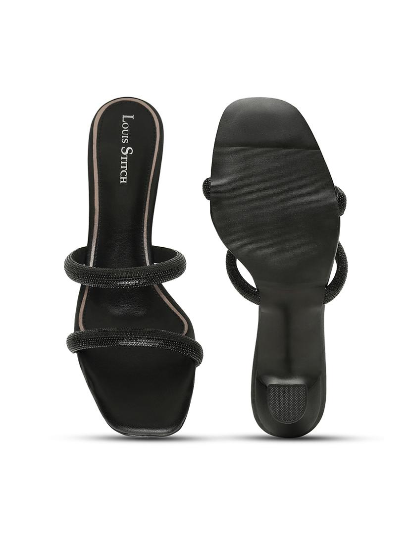 women black solid slip on heels - 21980907 - Standard Image - 3