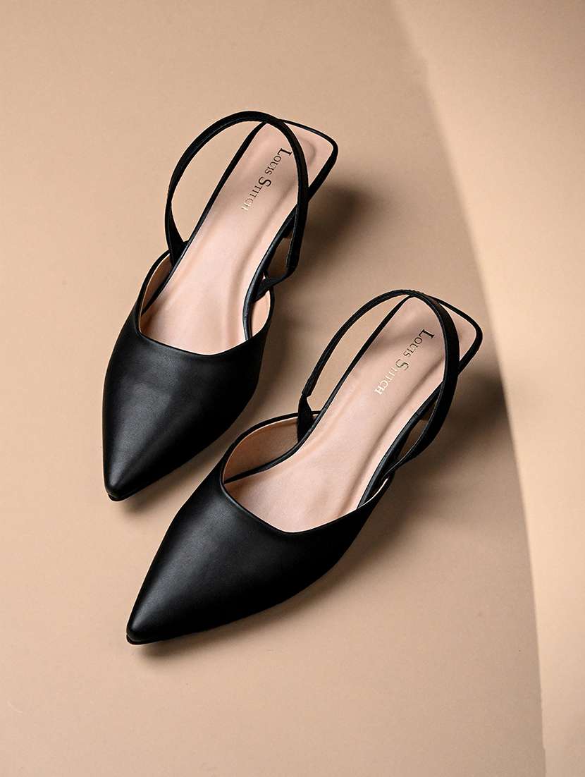 women black solid pointed mules 