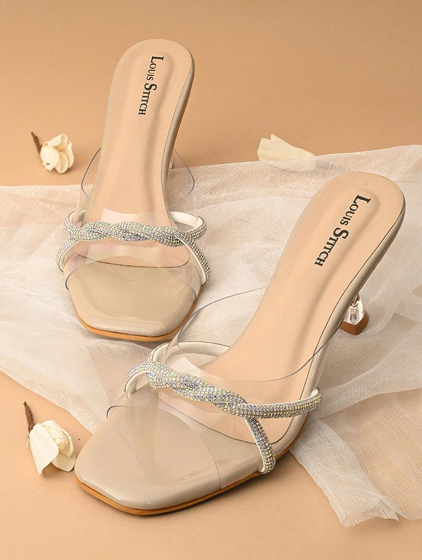 women nude embellished slip on heels - 21980917 -  Zoom Image - 0