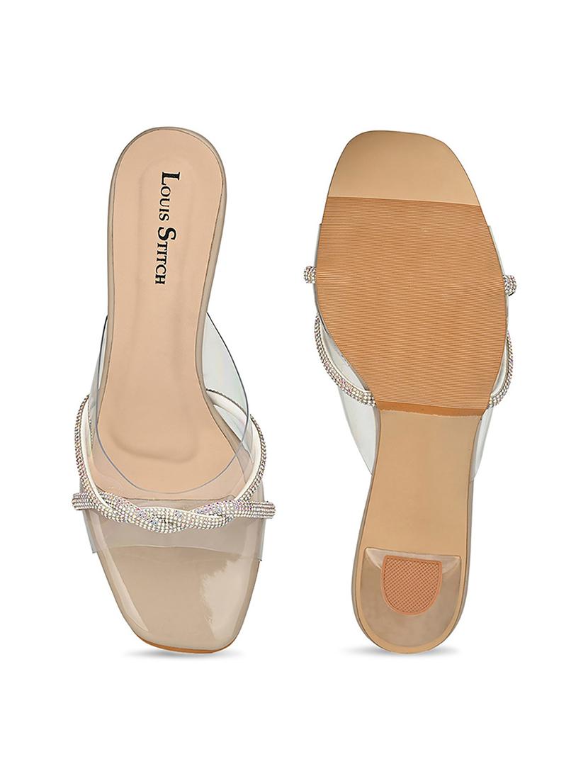 women nude embellished slip on heels - 21980917 - Standard Image - 3