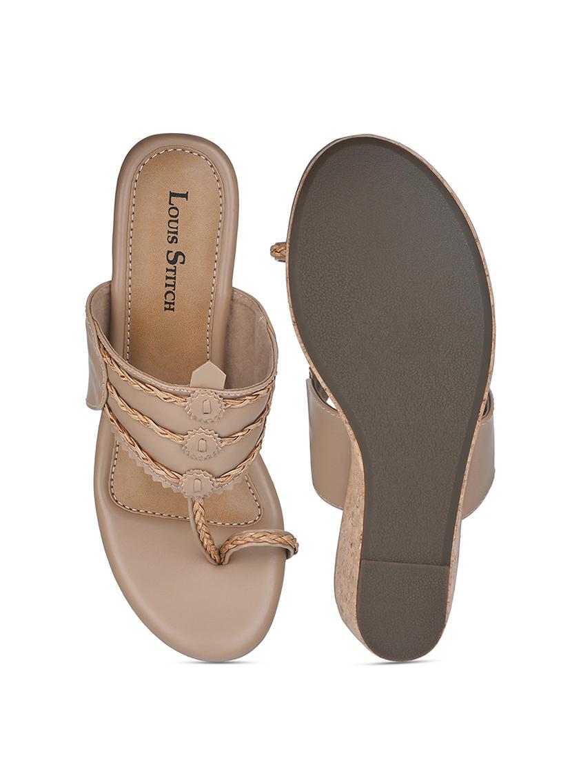 women beige solid slip on wedge - 21980925 - Standard Image - 3