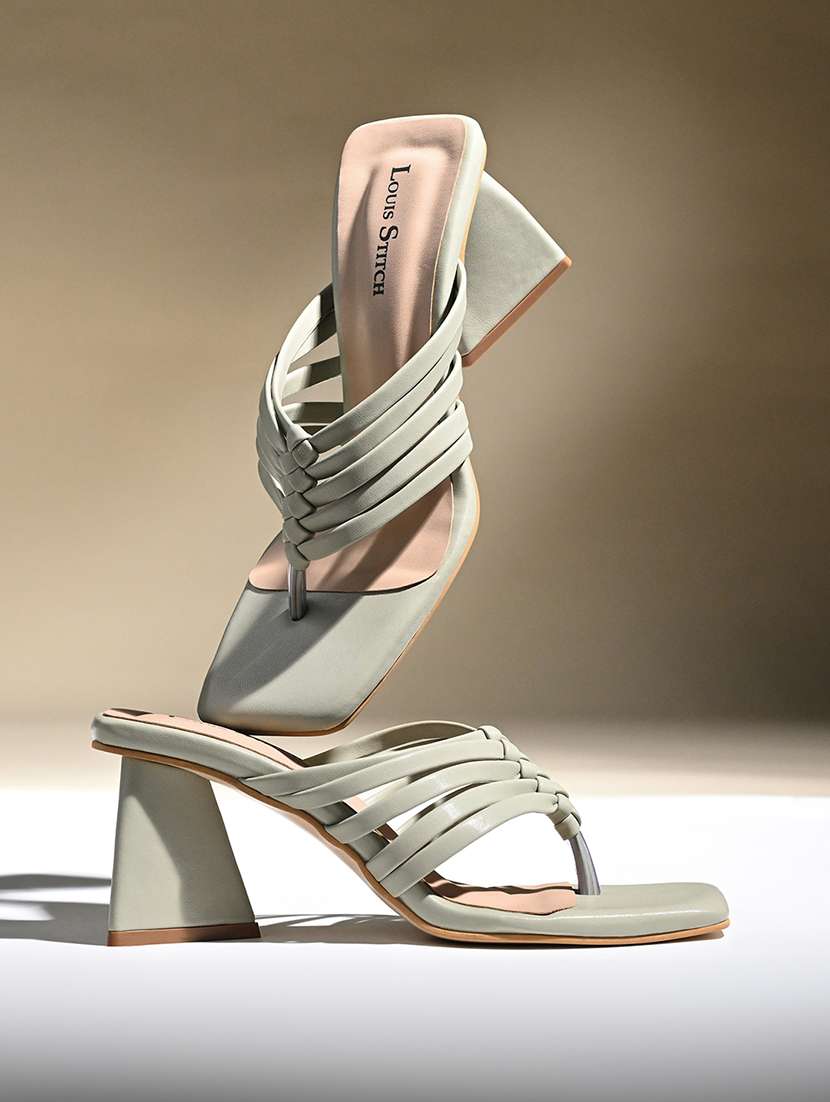 women solid slip on block heels