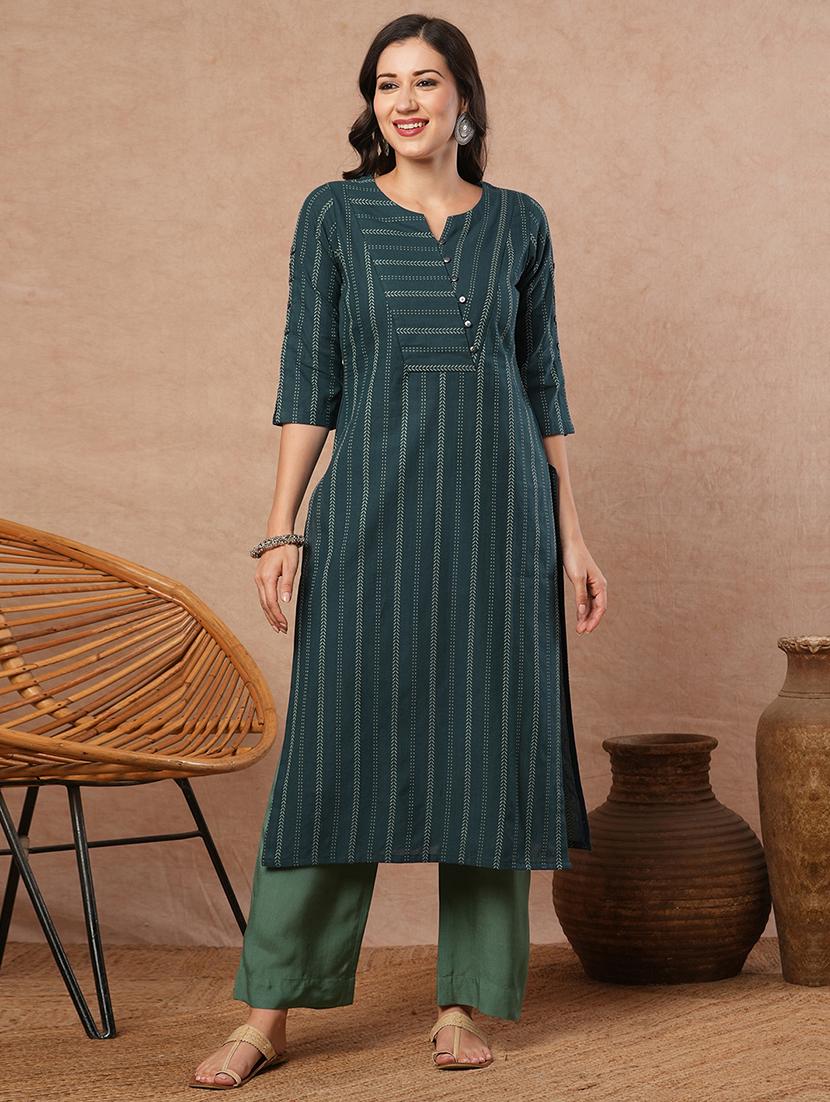 women printed notch neck straight kurta