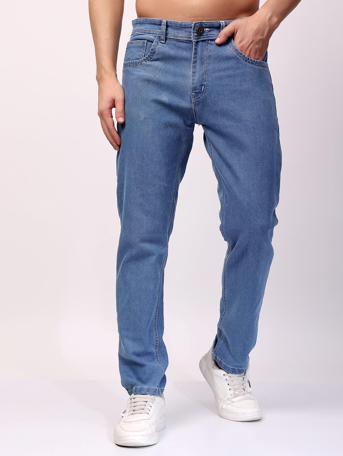 men light blue mid rise full length jeans