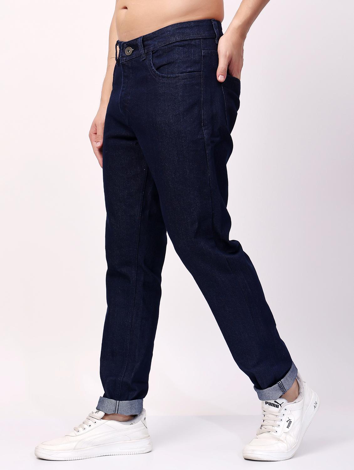 men navy blue mid rise full length jeans