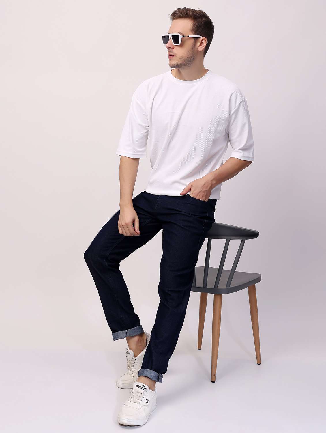 men navy blue mid rise full length jeans - 21980956 - Standard Image - 3