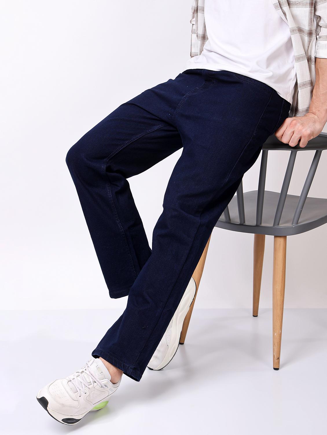 men navy blue mid rise full length jeans