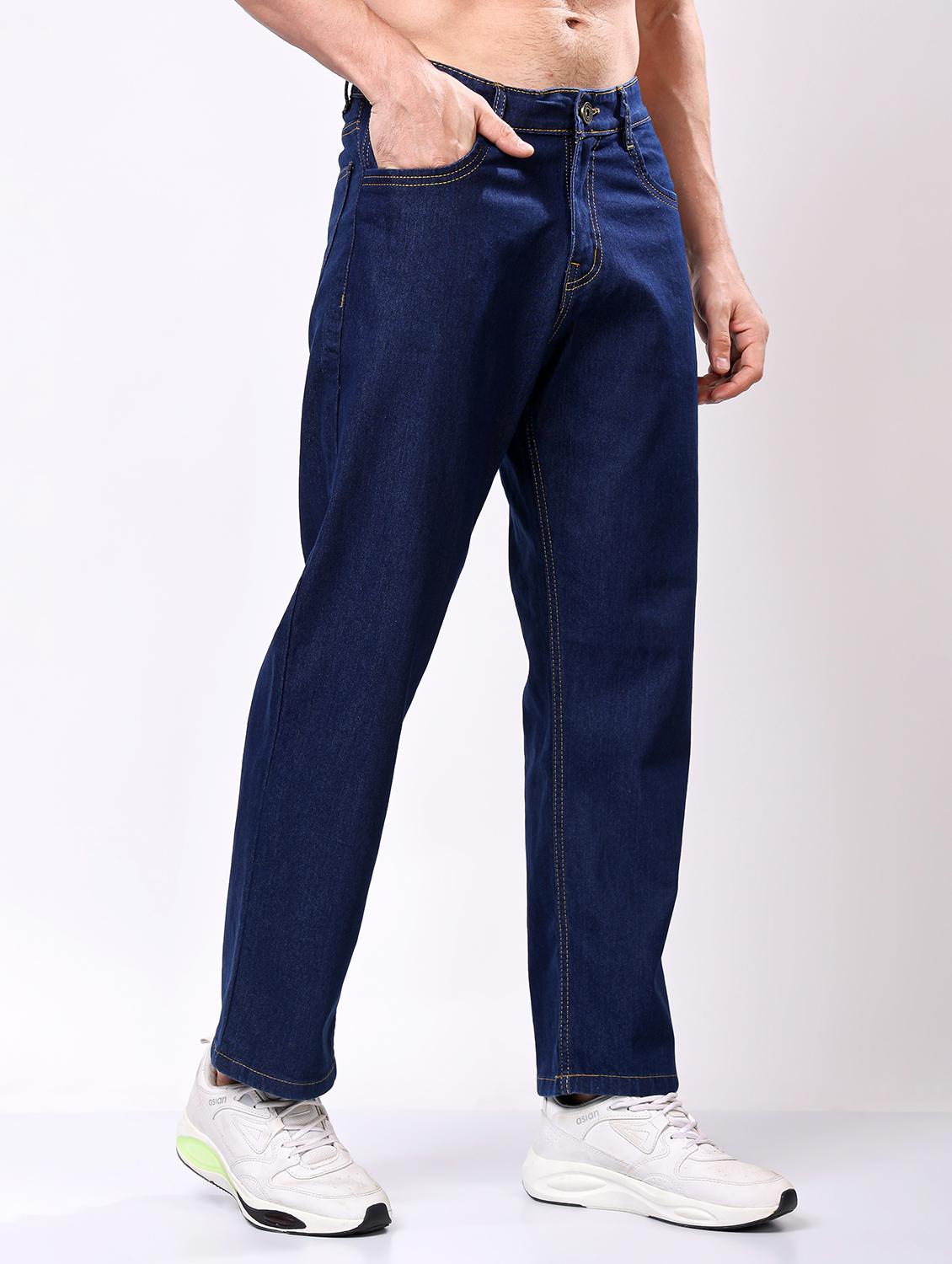 men blue mid rise full length jeans