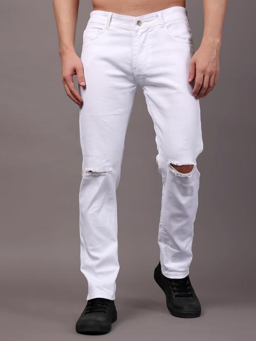 men white slash knee mid rise full length jeans - 21980964 - Standard Image - 0