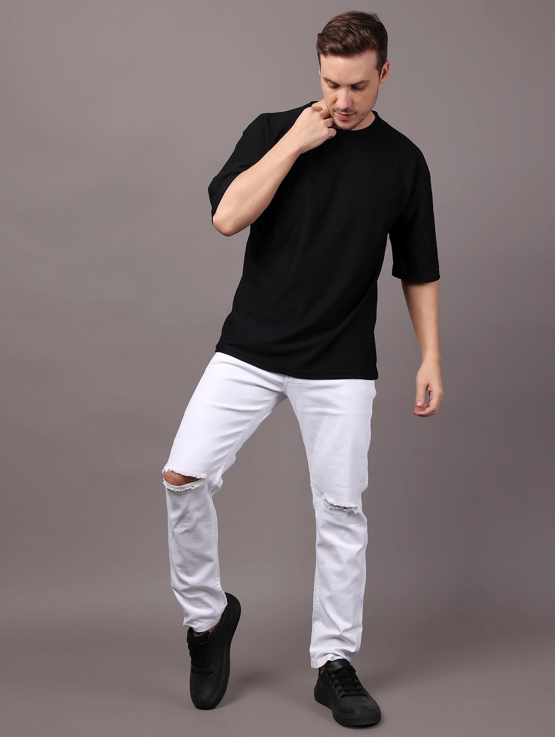 men white slash knee mid rise full length jeans - 21980964 - Standard Image - 3