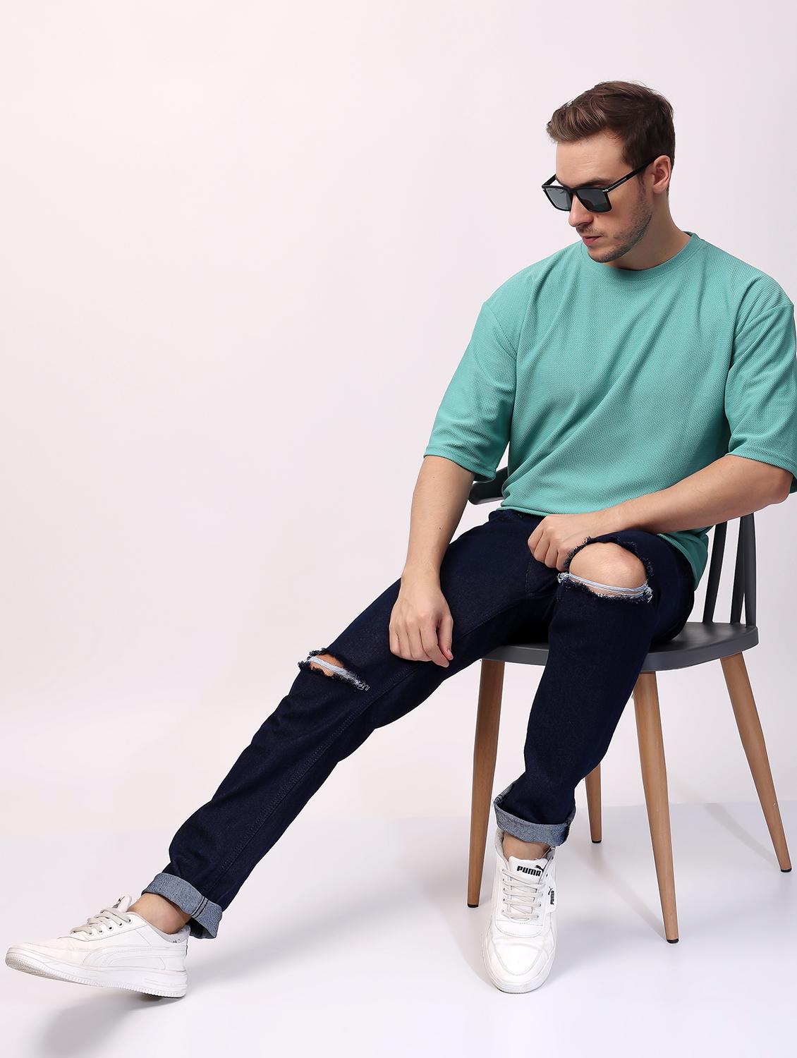 men navy blue slash knee mid rise full length jeans - 21980966 - Standard Image - 3
