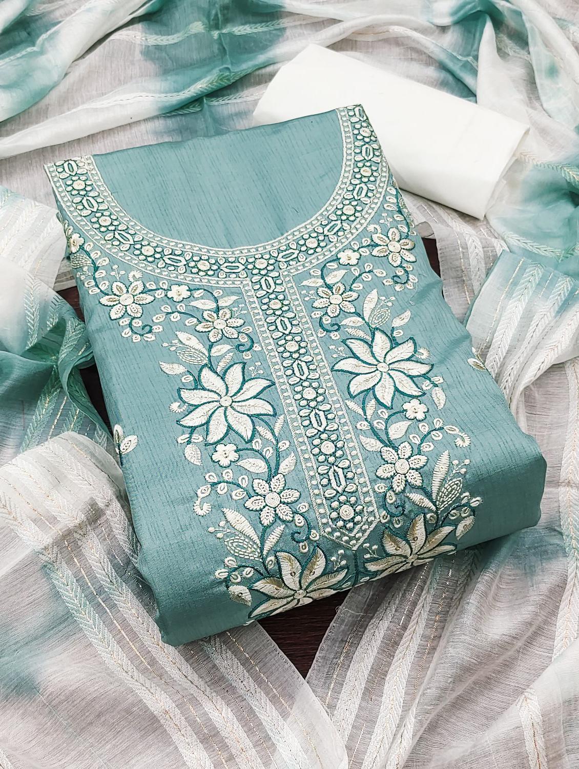 women solid with work embroidered unstitched suit set - 21981001 -  Zoom Image - 0