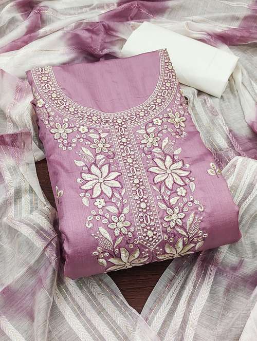 women solid with work embroidered unstitched suit set - 21981003 -  Standard Image - 0