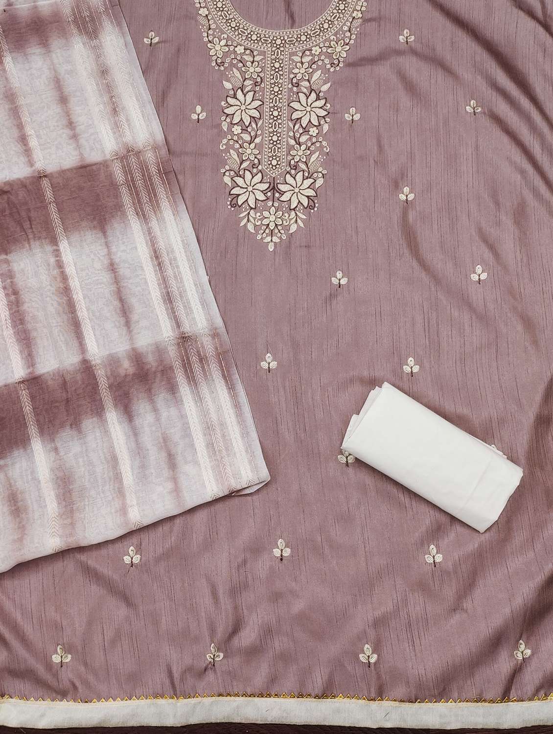 women solid with work embroidered unstitched suit set - 21981004 -  Standard Image - 3