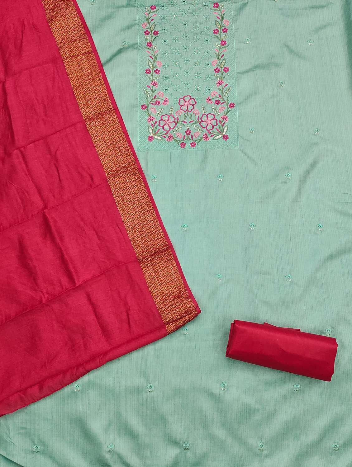 women solid with work embroidered unstitched suit set - 21981022 -  Standard Image - 3