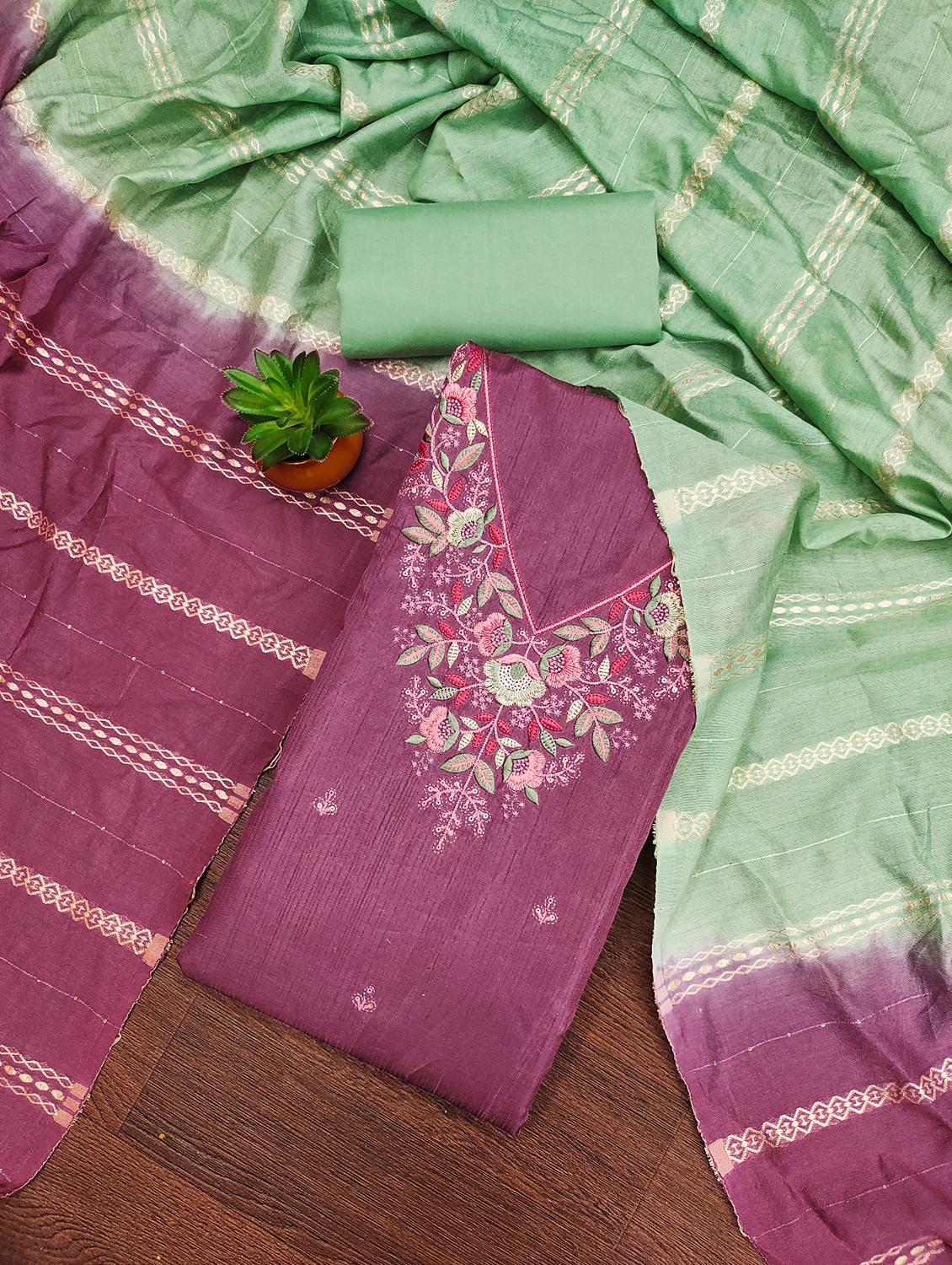 women solid with work embroidered unstitched suit set - 21981026 - Zoom Image - 0